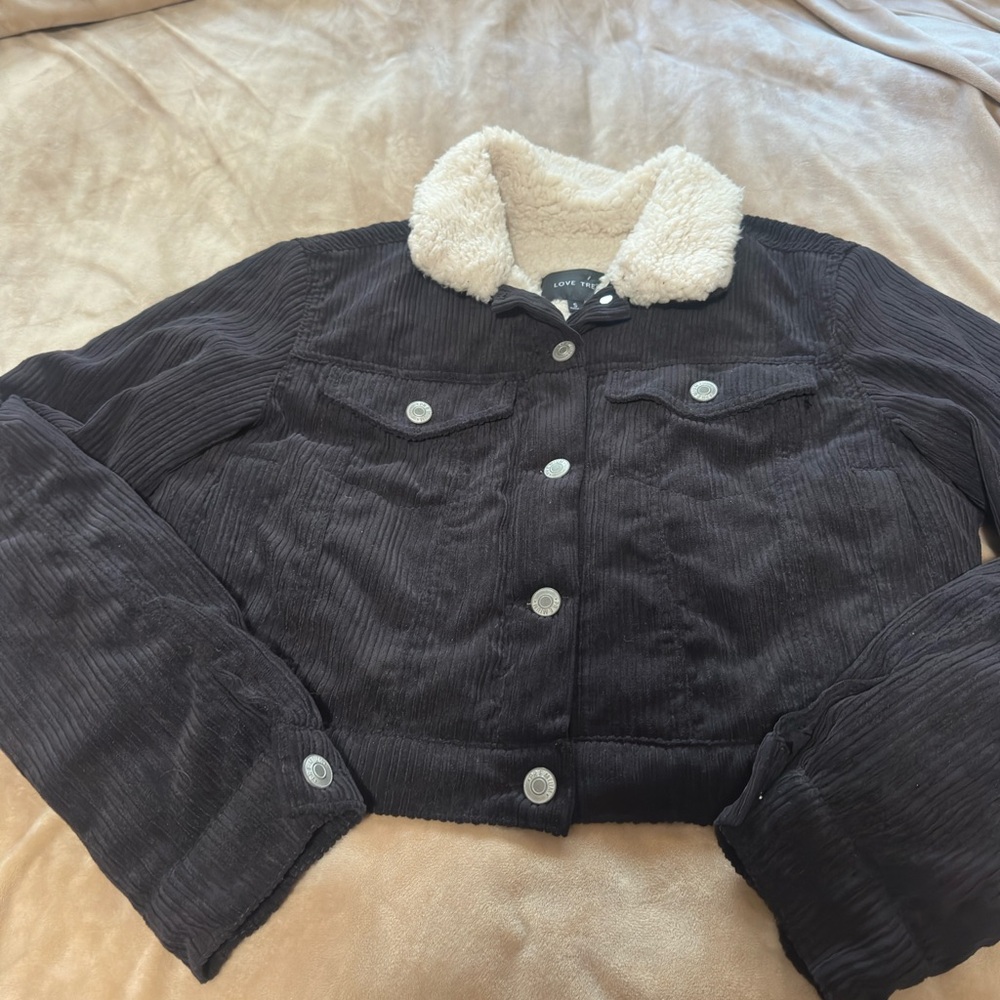 Love Tree Black Corduroy Jacket with Cream Collar Cabin Core